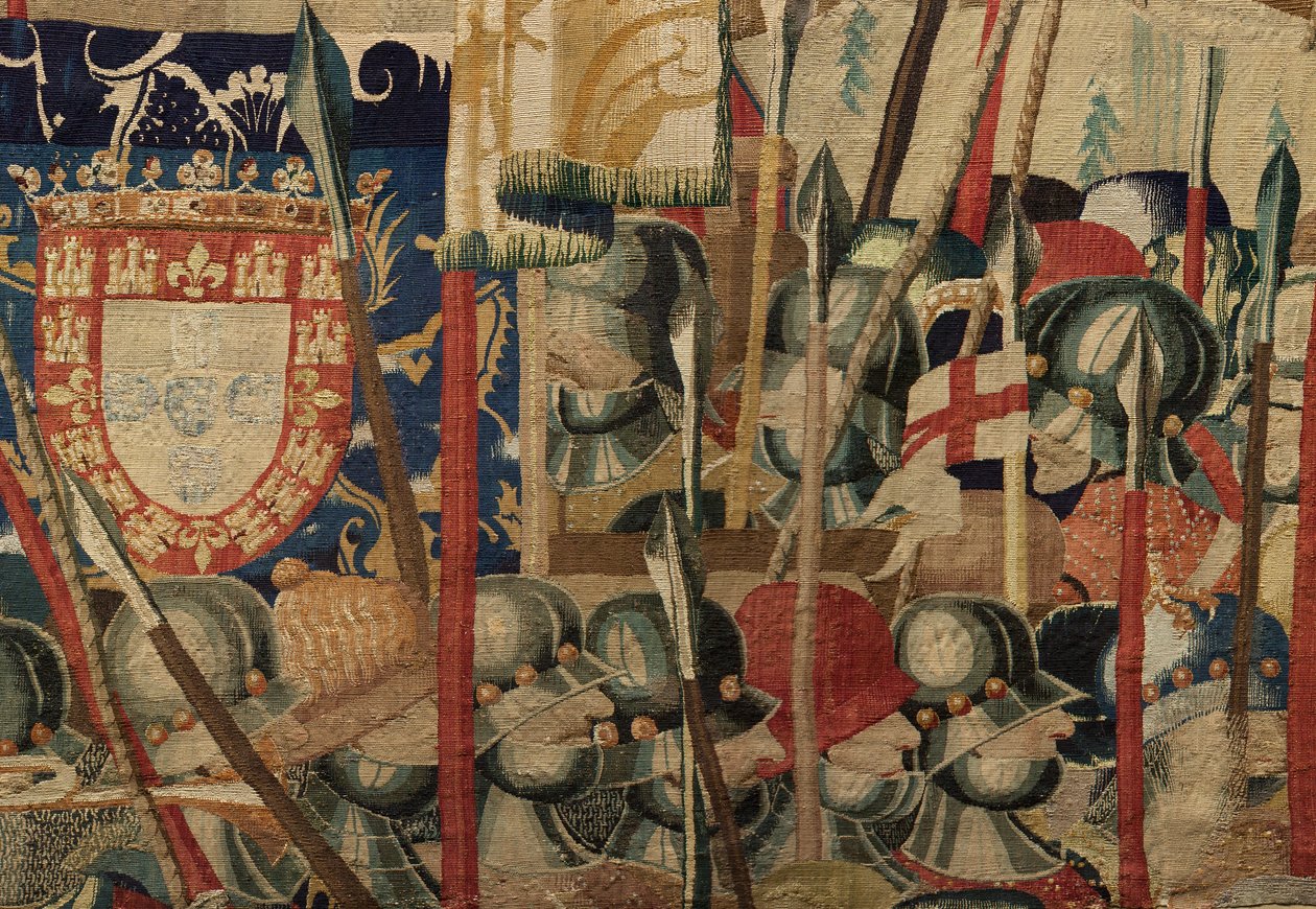 Sockens museum för gobelänger (Pastrana Parish Museum of Tapestries). flamländsk gobeläng. Landningen vid Arzila (Landningen vid Arzila, Desembarco och Arzila). Serie Erövringar av kung Alfonso I av Portugal (Erövringar av kung Alfonso V av Portugal). Turn av Flemish School
