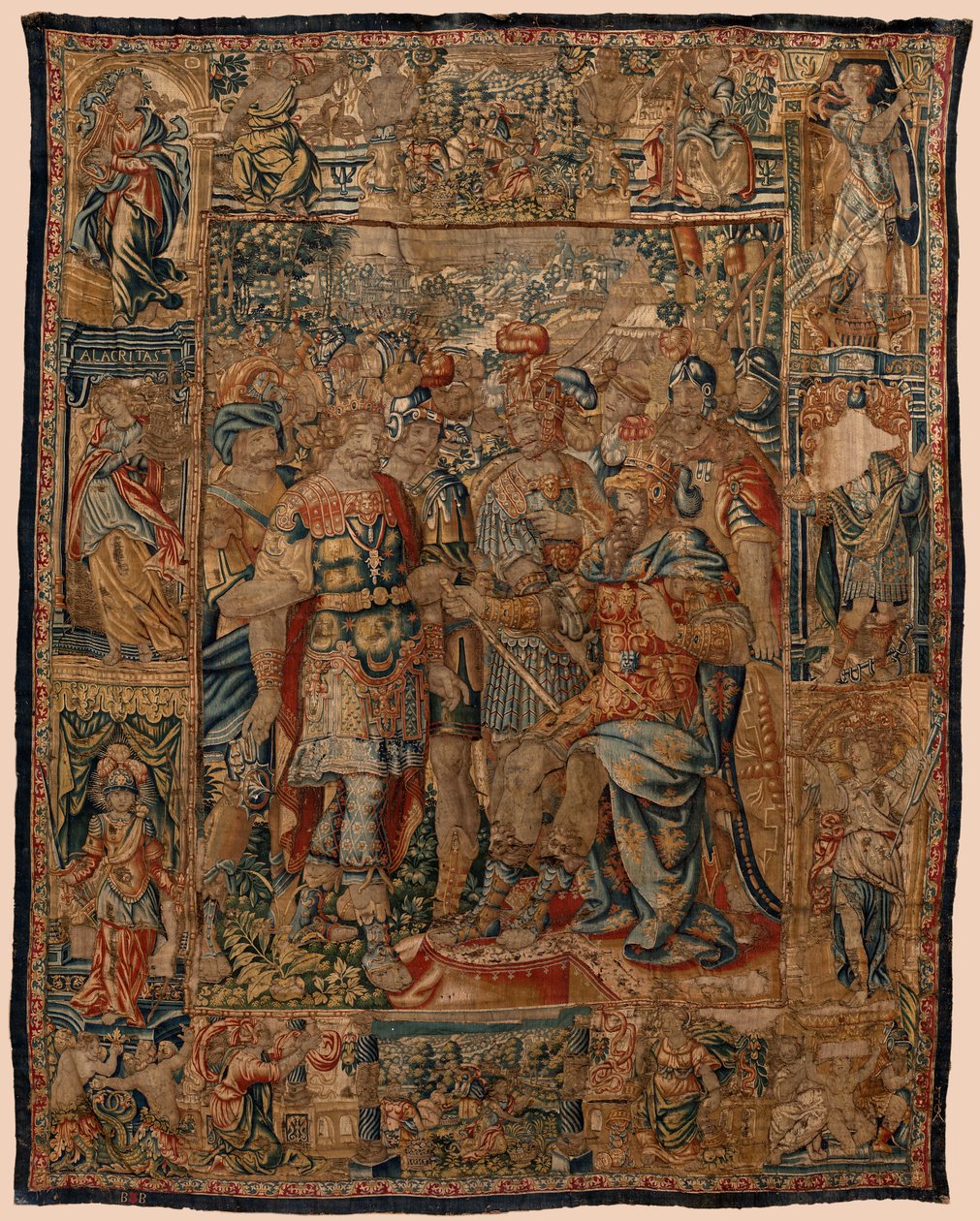 Sockenmuseum för gobelänger (Museo Parroquial de Tapices de Pastrana). flamländsk gobeläng. Den unge Alexander till sin far Filip (El joven Alejandro ante su padre Filipo). Bryssel. 1500-talet. 328x407 cm. av Flemish School