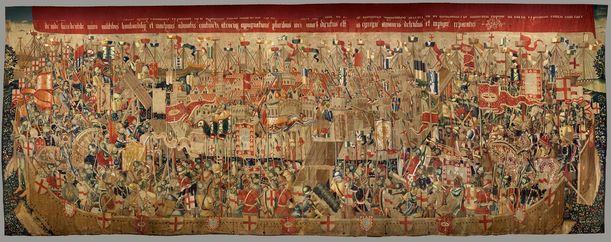 Sockenmuseum för gobelänger (Parish Museum of Pastrana Tapestries). flamländsk gobeläng. Omringning av Asilah (Belägringen av Asilah, De omsingeling van Arzila). Serie Erövringar av kung Alfonso I av Portugal. Tournai. av Flemish School