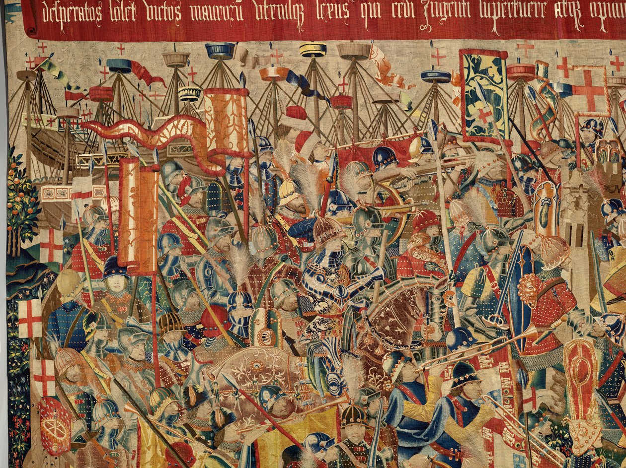 Sockenmuseum för gobelänger (Parish Museum of Pastrana Tapestries). flamländsk gobeläng. Ta av Asilah (Take of Asilah, Assault on Asilah, De inname van Arzila). Serie Erövringar av kung Alfonso I av Portugal. Tournai. av Flemish School