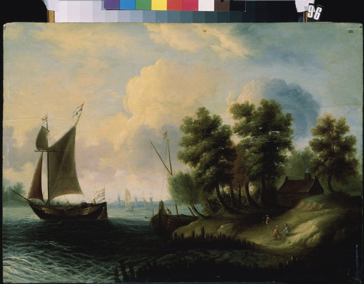 ""Seascape"" (Ett havslandskap) Holländsk skolmålning 1600-talet Mikhail Kroshitsky Art Museum, Sevastopol (Sevastopol) Ukraina av Flemish School