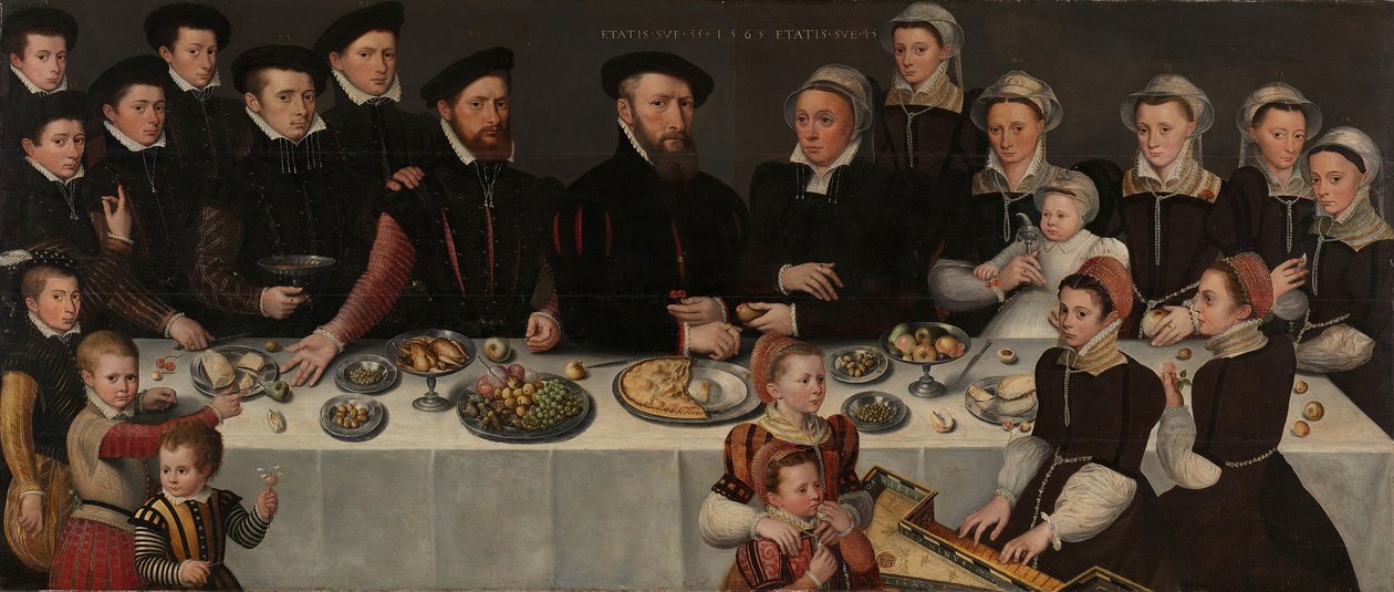 Pierre de Moucheron, hans hustru Isabeau de Gerbie och deras arton barn, 1563 av Flemish School