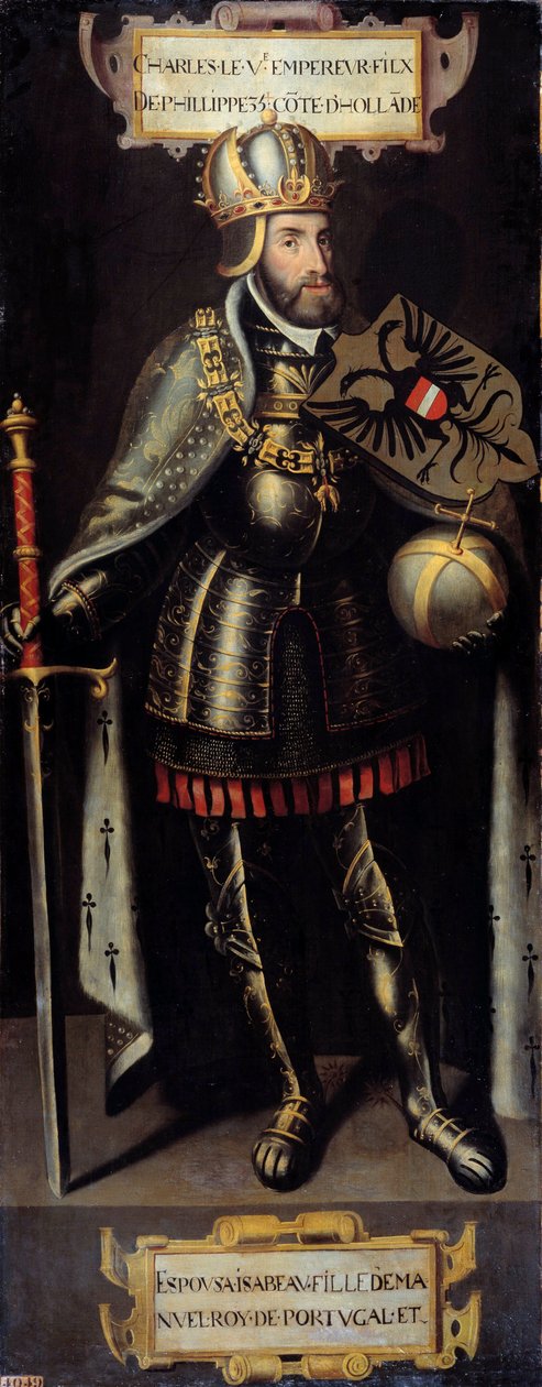 Porträtt av Karl V (1500-1558) kung av Spanien, kejsare av det heliga romerska riket. Målning av den flamländska skolan av Flemish School