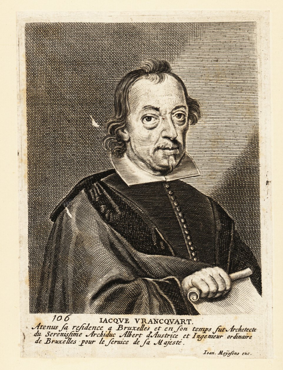 Porträtt av Jacob Franquart, flamländsk målare, arkitekt och gravör av Flemish School