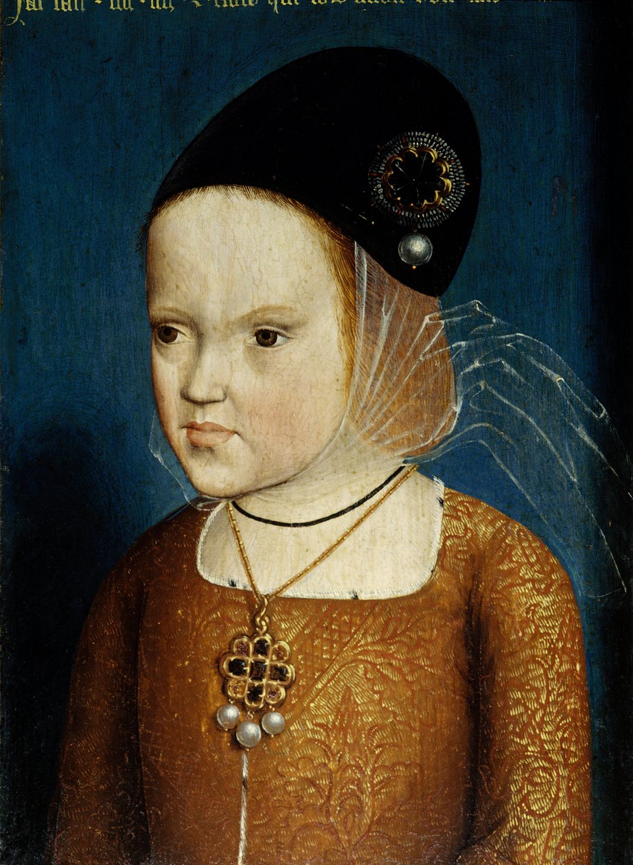 Porträtt av Margarita av Österrike (1480-1532), dotter till kejsar Maximilian, 3 år och 3 månader i april 1483 senare hustru till spädbarnet Dom Juan, prins av Astruries sedan Philibert den vackra, hertig av Savojen och guvernant i Nederländerna. En av Flemish School