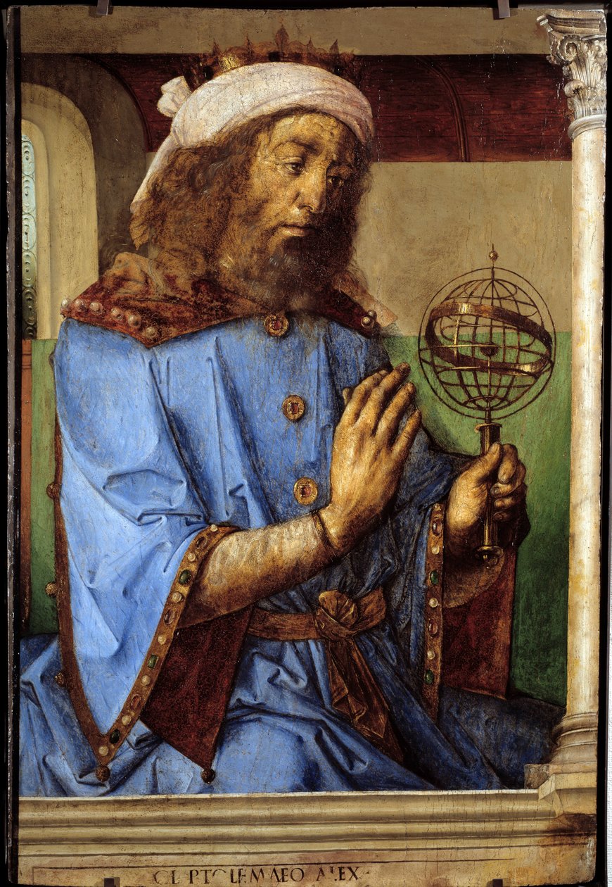 Porträtt av Ptolemaeus (Claudius Ptolemaeus, ca 90-168), grekisk astronom. Målning av Pedro Berruguete (ca. 1450-före 1504) och Just Of Ghent (1435-1480) Ec. Flam av Flemish School
