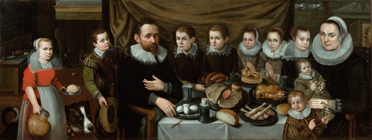 Porträtt av en familj vid middagsmåltid, 1610-talet av Flemish School