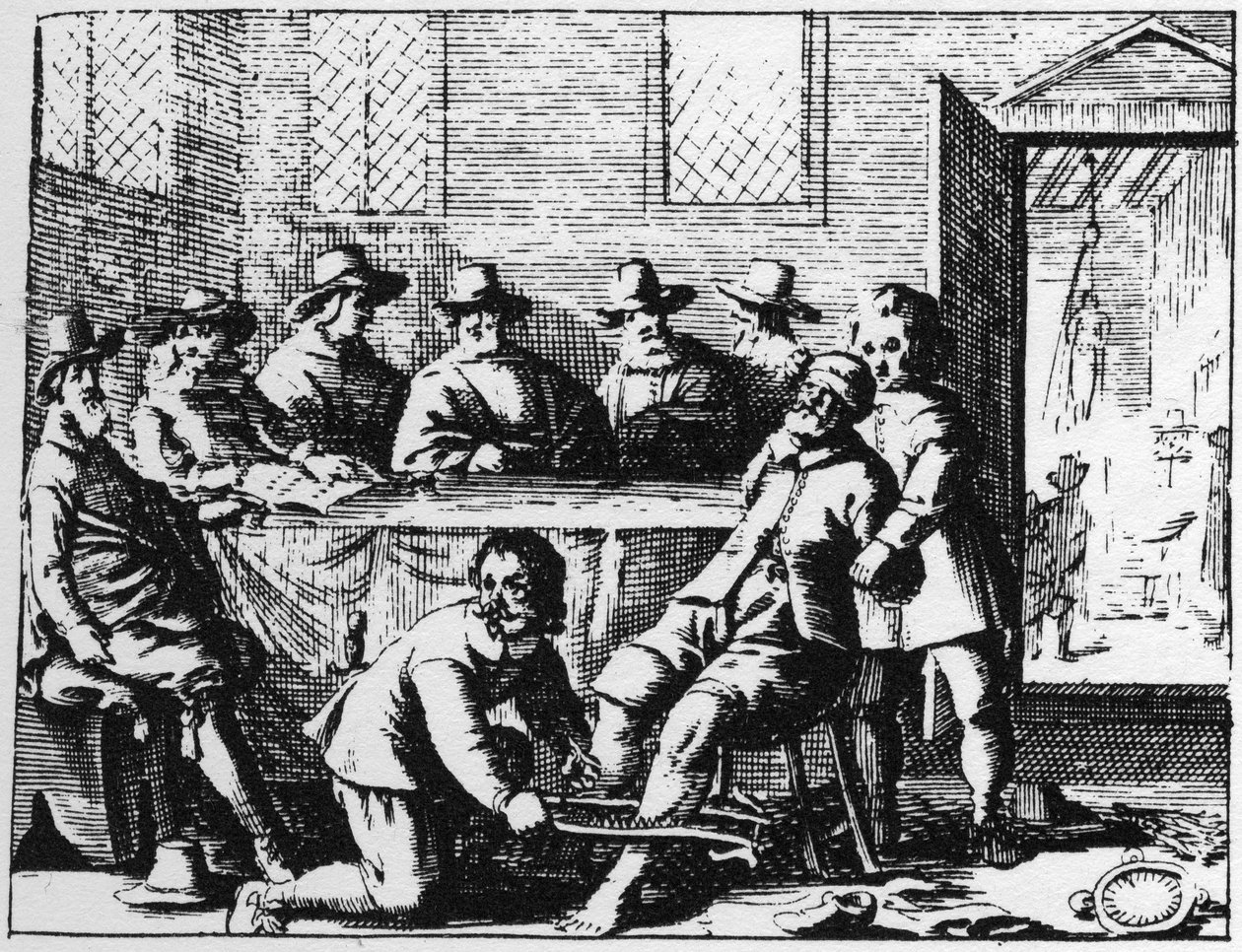 Straffet av Tincers tillfogar en trollkarl - gravyr från 1725 i "" La Sorcellerie demasquee"" (