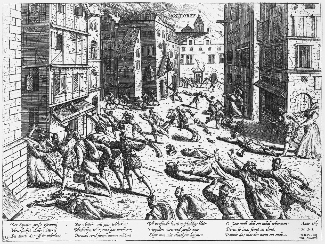 Scener av den spanska vreden vid Antorff, 1576 av Flemish School