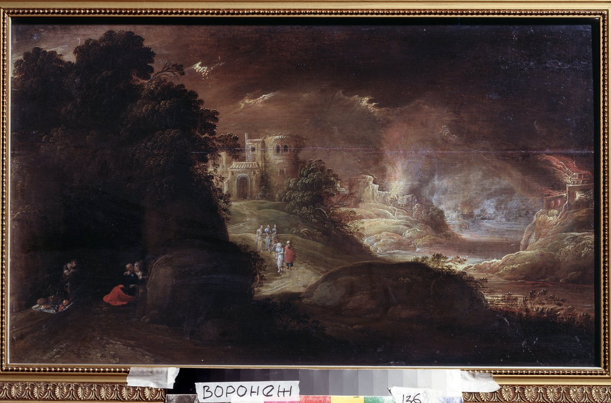 Sodom och Gomorra (Sodom och Gomorra). Anonym målning. Olja på duk av Flemish School
