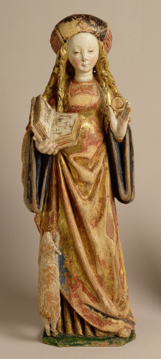 St. Agnes, School of Mechelen, ca 1500 (polykrom och förgylld ek) av Flemish School