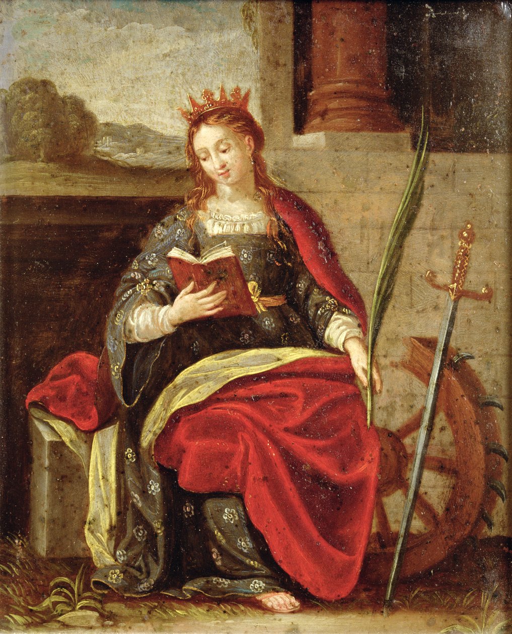St. Katarina av Alexandria (olja på koppar) av Flemish School