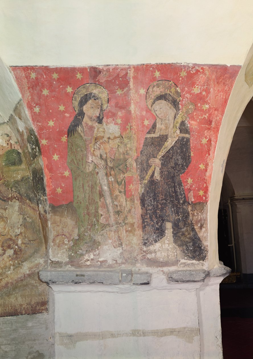 St. Simon och St. Claire, väggmålning från kryptan, ca 1480-1540 av Flemish School