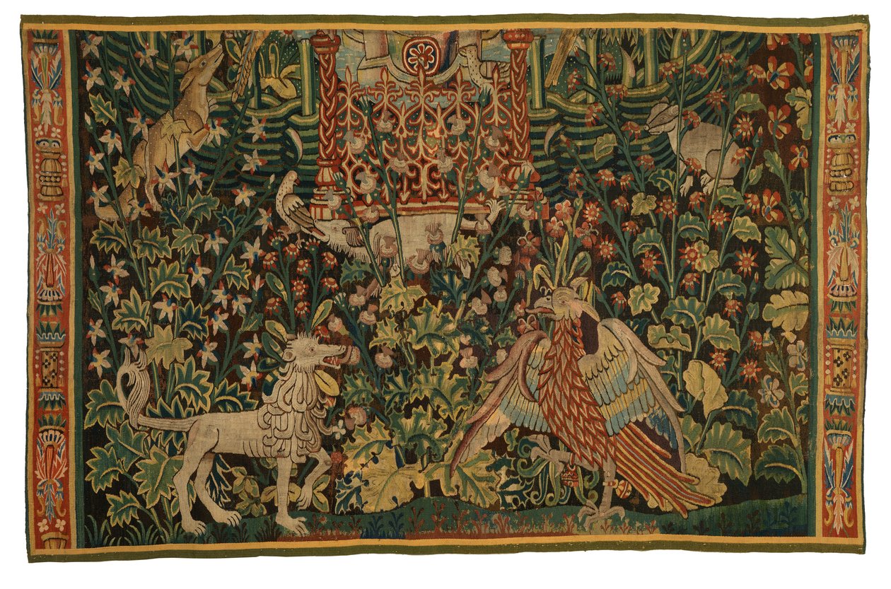 Gobeläng, Park au Cerfs fragment, tillverkad ca 1500-25 (ull) av Flemish School