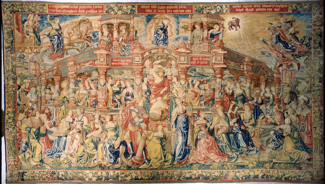 Gobeläng föreställande Prudence som anländer till Court of Divine Wisdom, från Bryssel av Flemish School