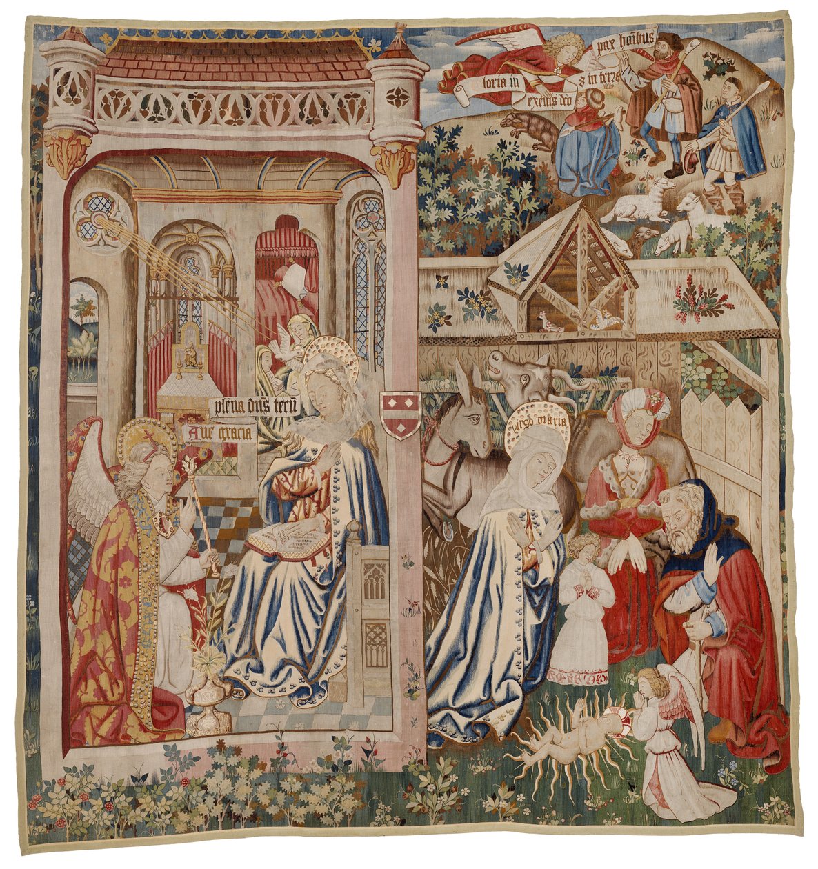 Gobeläng föreställande bebådelsen och födseln, Tournai (ull) av Flemish School