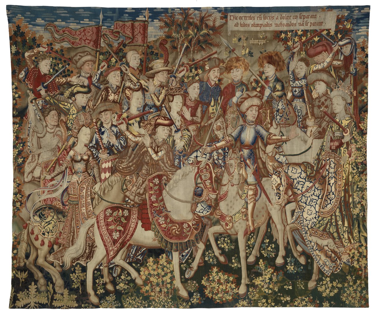 Gobeläng med Hercules och hans följeslagare på berget Olympen, möjligen tillverkad i Tournai, ca 1465-70 (ull och siden) av Flemish School
