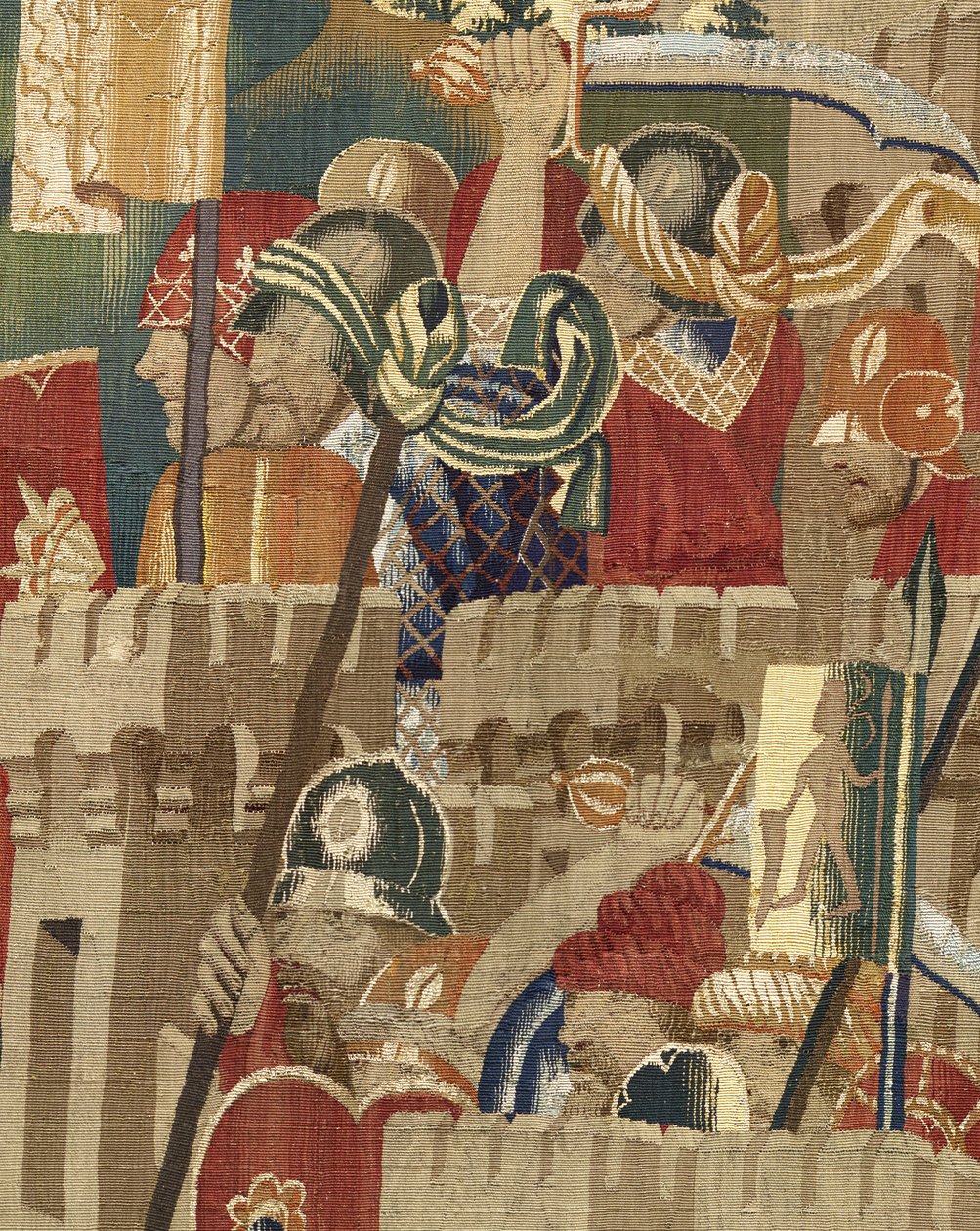 Gobeläng som visar erövringarna av kung Alfonso V av Portugal (Conquistas de Alfonso V de Portugal), Tournai. Detalj. (Ull och siden) av Flemish School