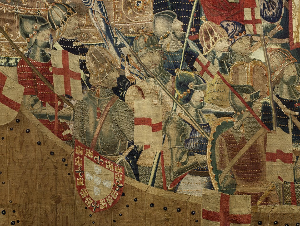 Gobeläng som visar erövringarna av kung Alfonso V av Portugal (Conquistas de Alfonso V de Portugal), Tournai. Detalj. (Ull och siden) av Flemish School