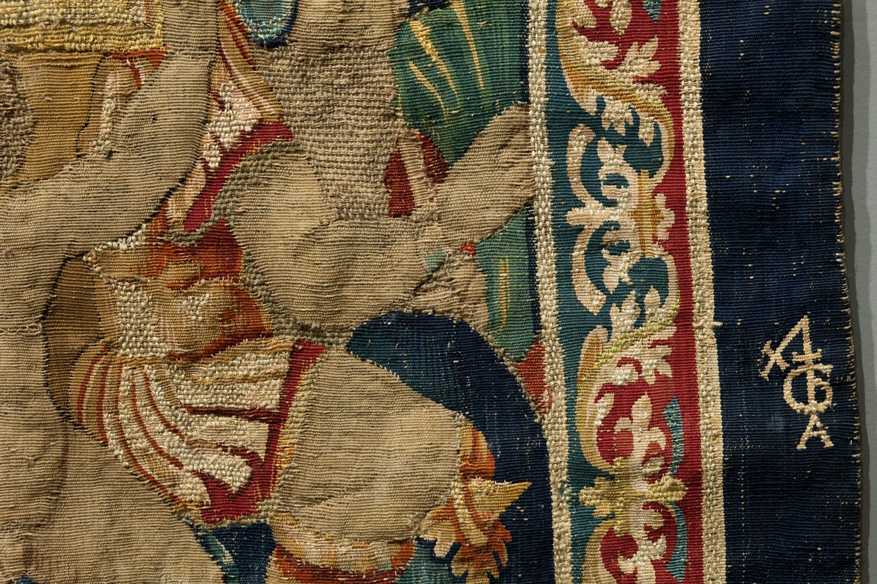 Gobeläng som visar erövringarna av kung Alfonso V av Portugal (Conquistas de Alfonso V de Portugal), Tournai. Detalj. (Ull och siden) av Flemish School