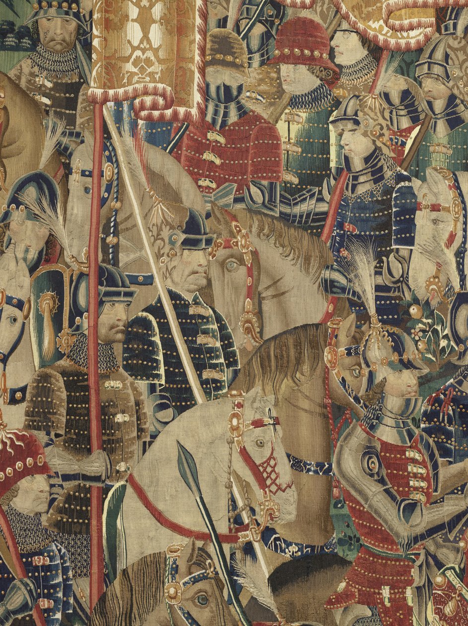 Gobeläng som visar erövringarna av kung Alfonso V av Portugal (Conquistas de Alfonso V de Portugal), Tournai. Detalj. (Ull och siden) av Flemish School