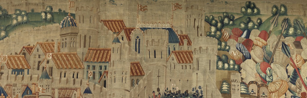 Gobeläng som visar erövringarna av kung Alfonso V av Portugal (Conquistas de Alfonso V de Portugal), Tournai. Detalj. (Ull och siden) av Flemish School