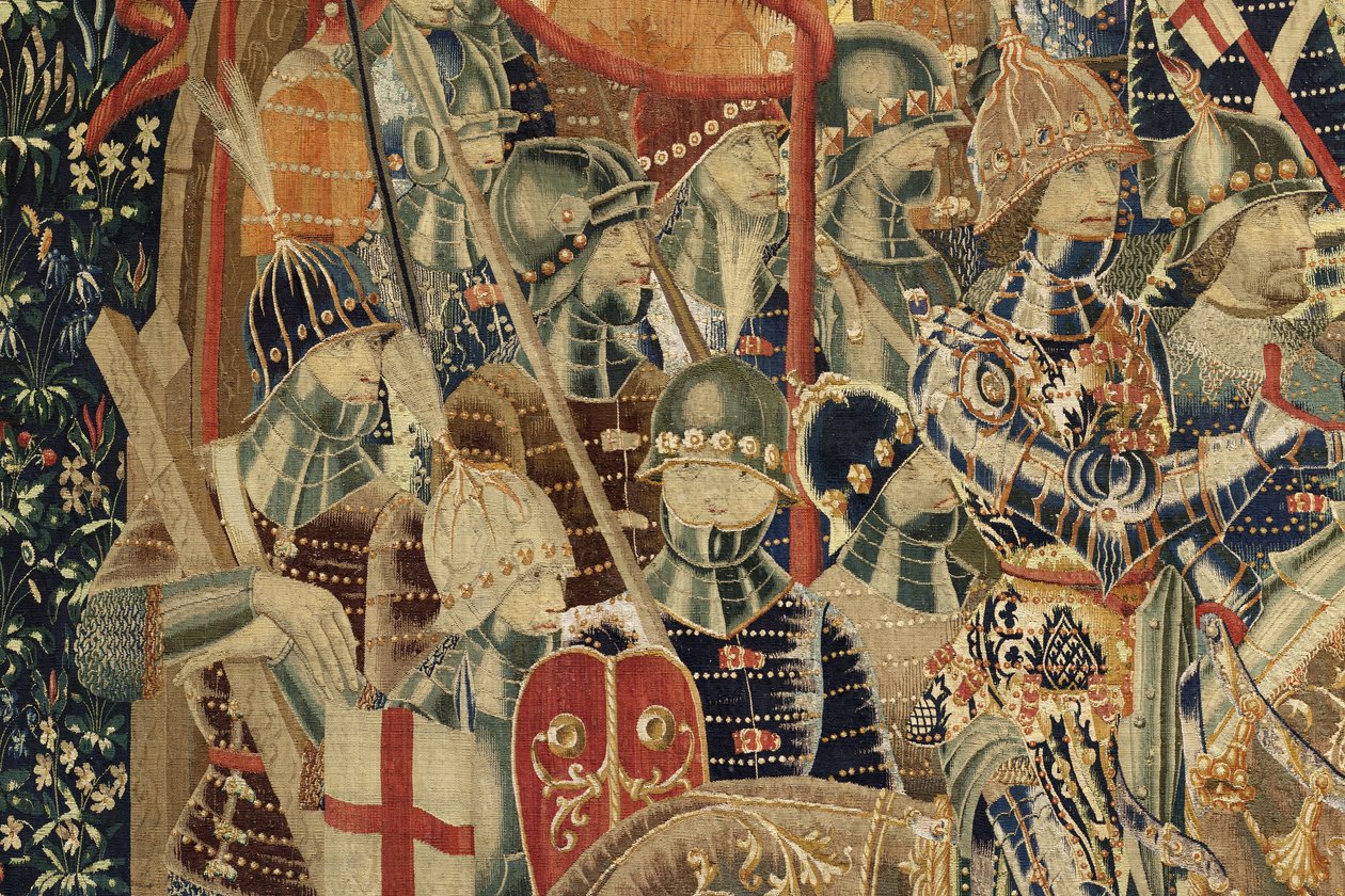 Gobeläng som visar erövringarna av kung Alfonso V av Portugal (Conquistas de Alfonso V de Portugal), Tournai. Detalj. (Ull och siden) av Flemish School
