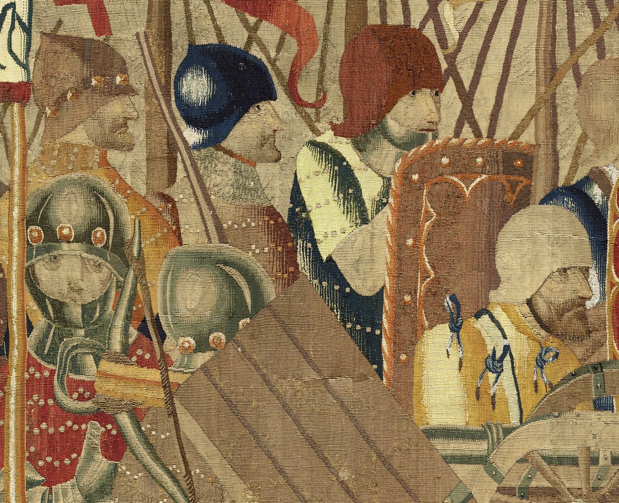 Gobeläng som visar erövringarna av kung Alfonso V av Portugal (Conquistas de Alfonso V de Portugal), Tournai. Detalj. (Ull och siden) av Flemish School