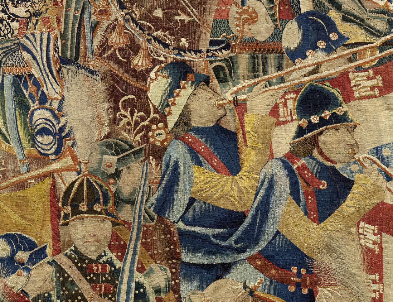 Gobeläng som visar erövringarna av kung Alfonso V av Portugal (Conquistas de Alfonso V de Portugal), Tournai. Detalj. (Ull och siden) av Flemish School
