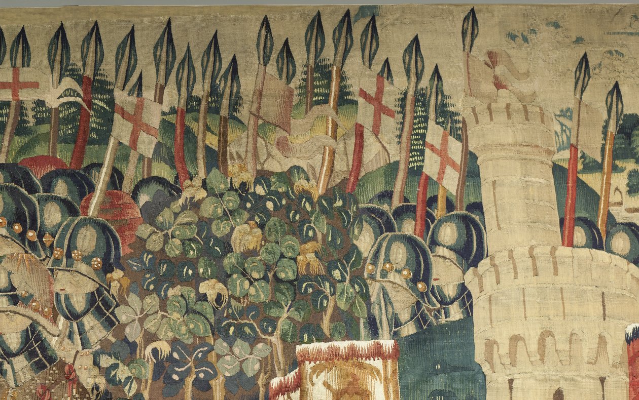 Gobeläng som visar erövringarna av kung Alfonso V av Portugal (Conquistas de Alfonso V de Portugal), Tournai. Detalj. (Ull och siden) av Flemish School