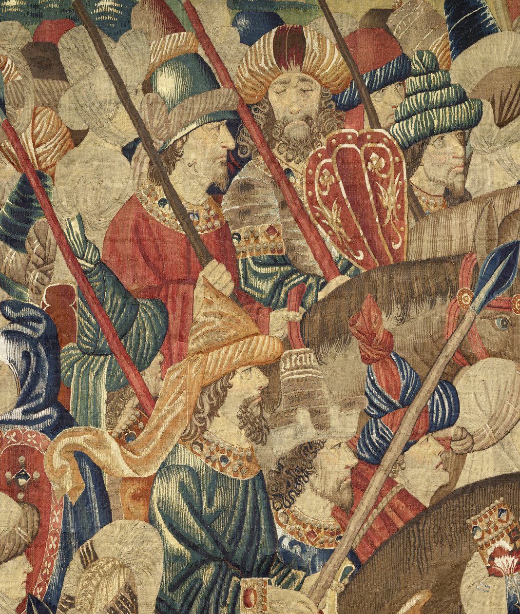 Gobeläng som visar erövringarna av kung Alfonso V av Portugal (Conquistas de Alfonso V de Portugal), Tournai. Detalj. (Ull och siden) av Flemish School