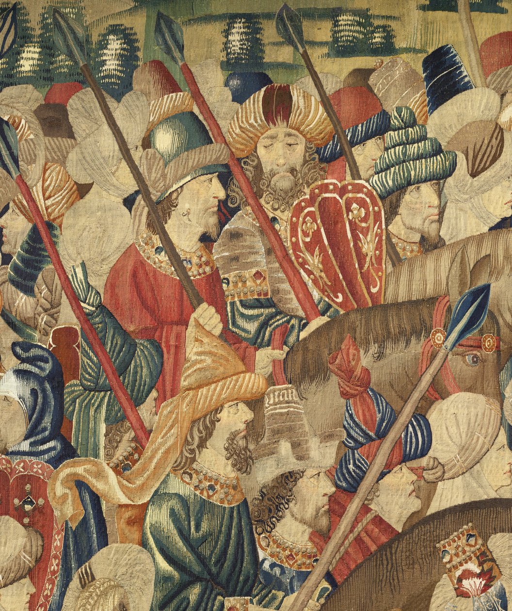 Gobeläng som visar erövringarna av kung Alfonso V av Portugal (Conquistas de Alfonso V de Portugal), Tournai. Detalj. (Ull och siden) av Flemish School