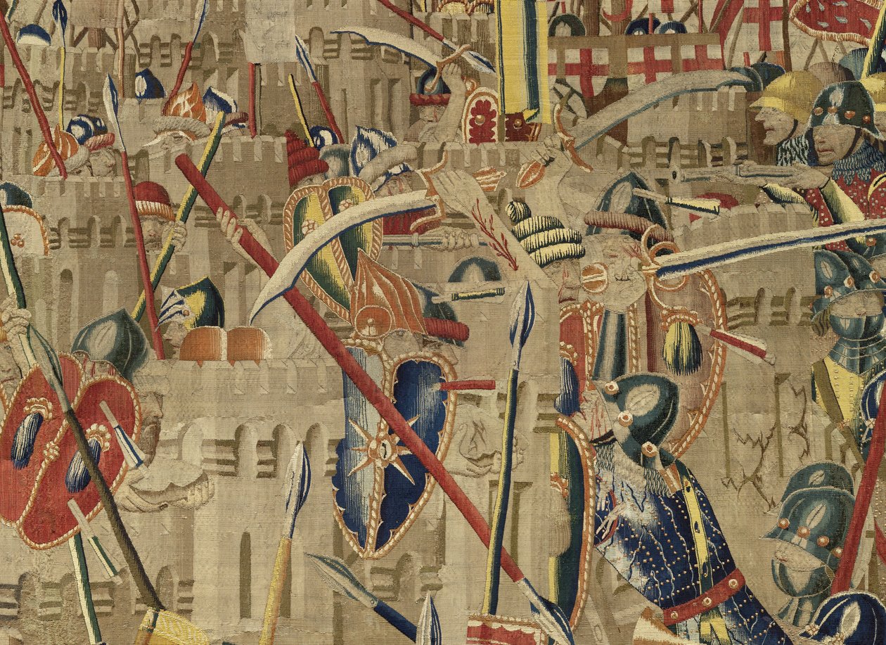 Gobeläng som visar erövringarna av kung Alfonso V av Portugal (Conquistas de Alfonso V de Portugal), Tournai. Detalj. (Ull och siden) av Flemish School