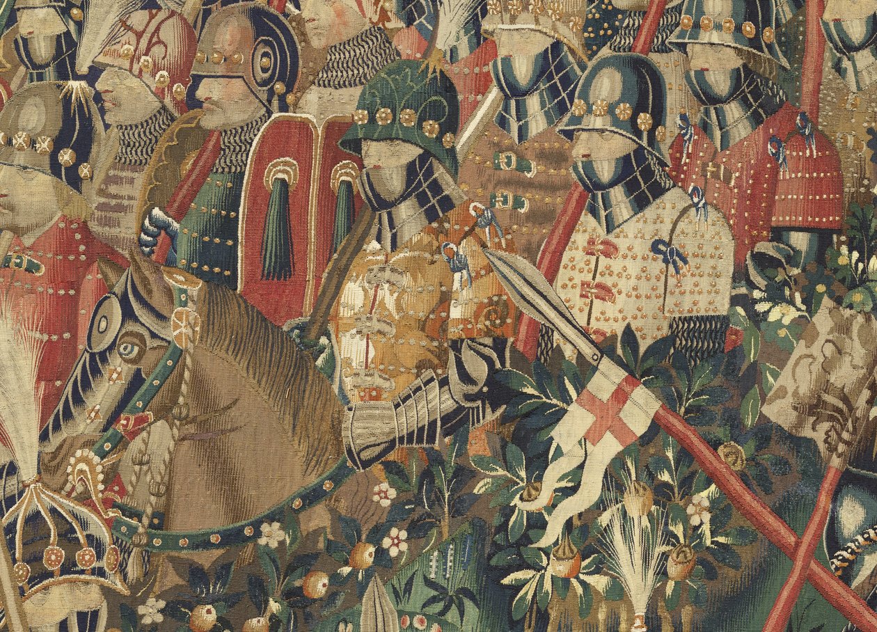 Gobeläng som visar erövringarna av kung Alfonso V av Portugal (Conquistas de Alfonso V de Portugal), Tournai. Detalj. (Ull och siden) av Flemish School