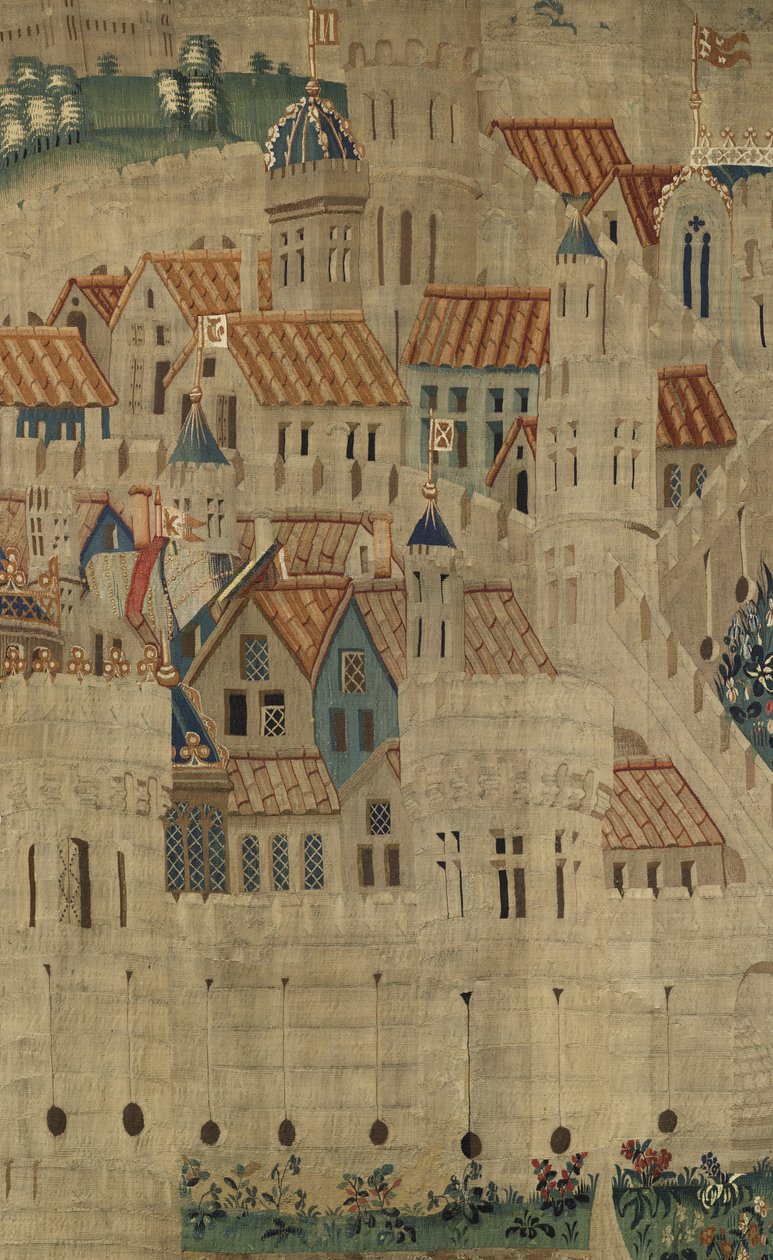 Gobeläng som visar erövringarna av kung Alfonso V av Portugal (Conquistas de Alfonso V de Portugal), Tournai. Detalj. (Ull och siden) av Flemish School