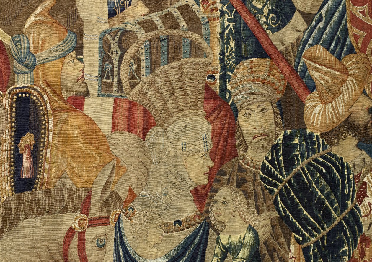 Gobeläng som visar erövringarna av kung Alfonso V av Portugal (Conquistas de Alfonso V de Portugal), Tournai. Detalj. (Ull och siden) av Flemish School