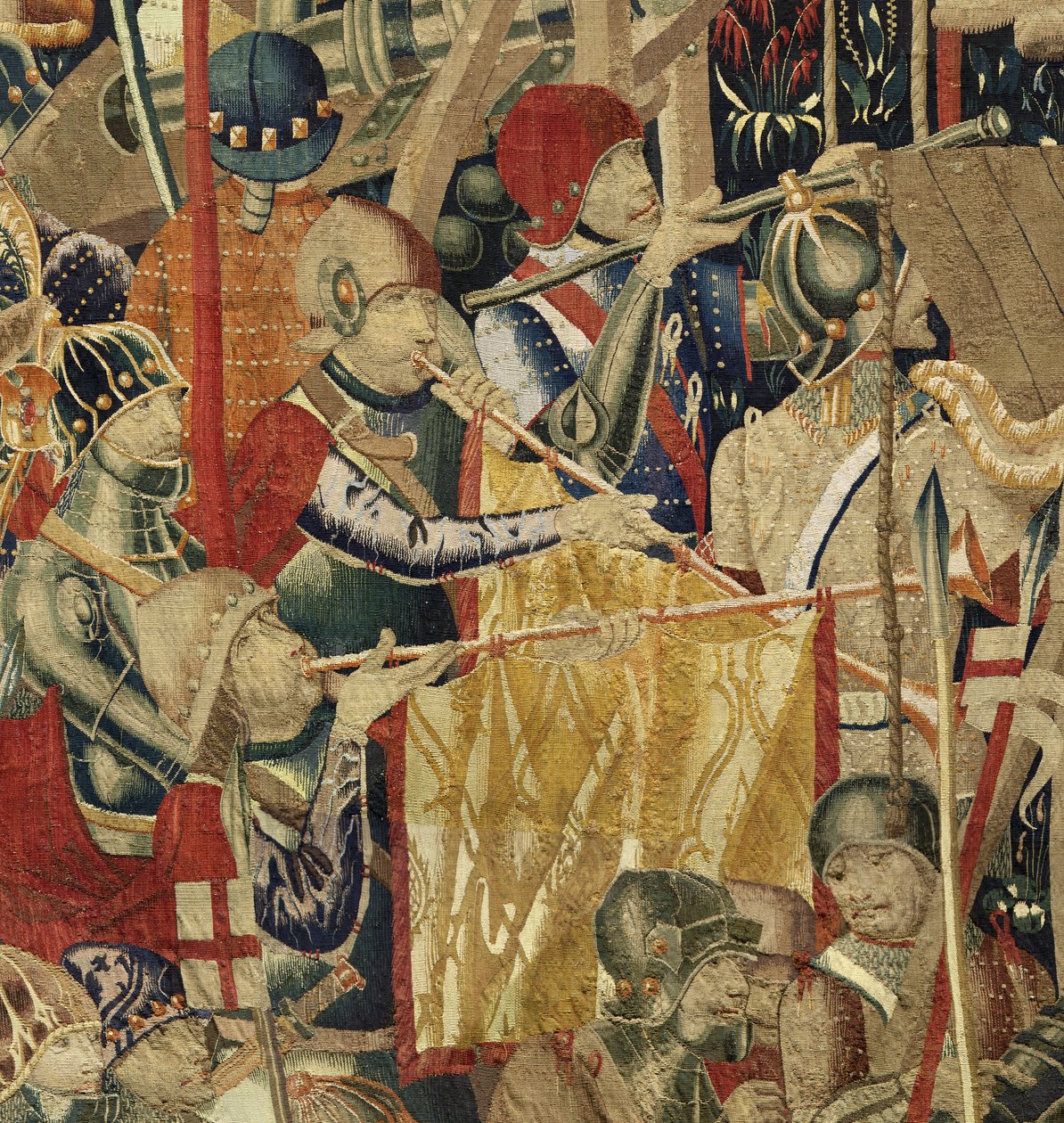 Gobeläng som visar erövringarna av kung Alfonso V av Portugal (Conquistas de Alfonso V de Portugal), Tournai. Detalj. (Ull och siden) av Flemish School
