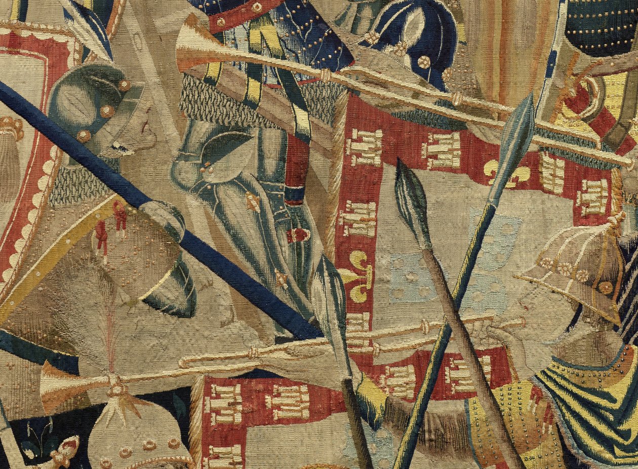 Gobeläng som visar erövringarna av kung Alfonso V av Portugal (Conquistas de Alfonso V de Portugal), Tournai. Detalj. (Ull och siden) av Flemish School