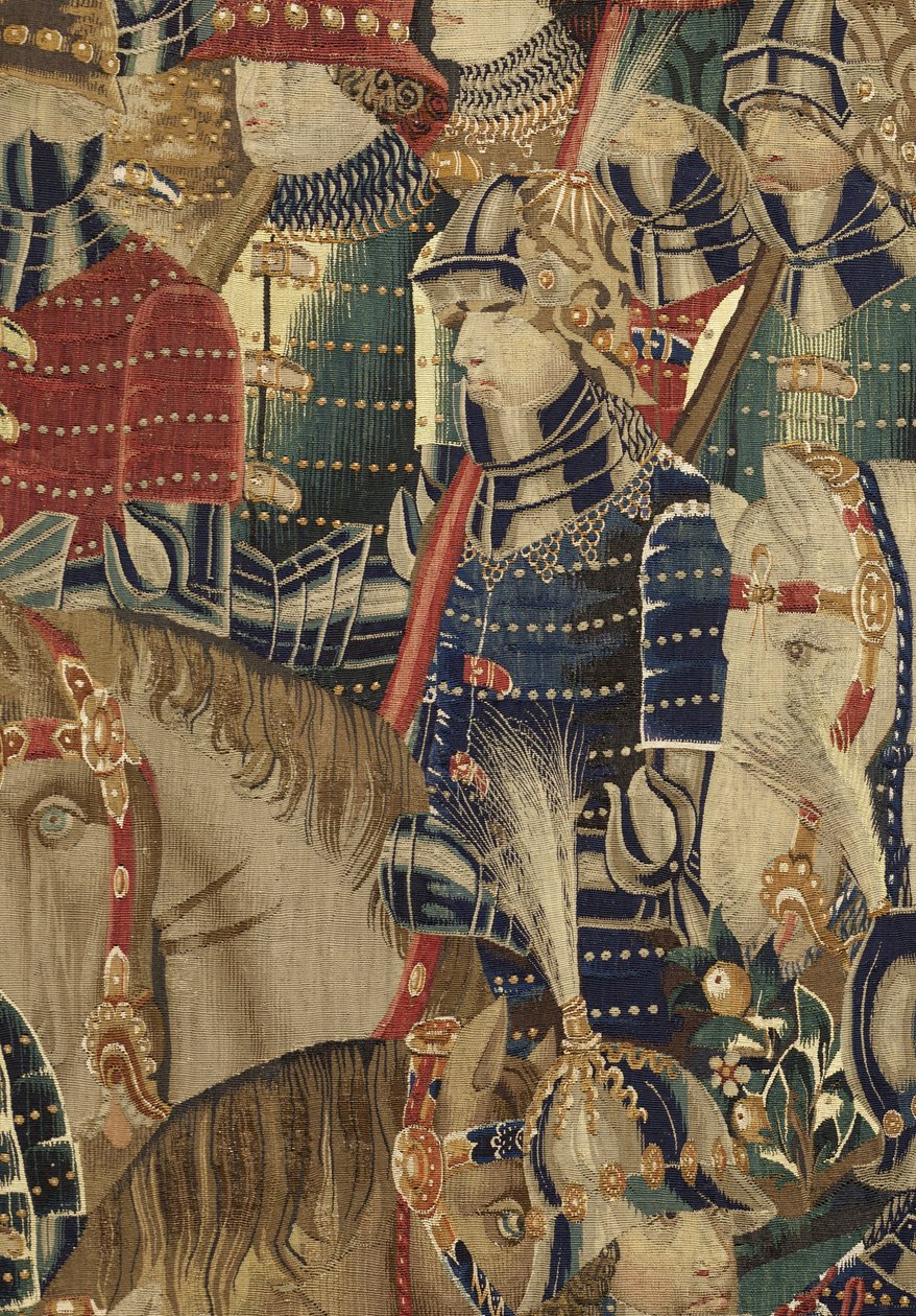 Gobeläng som visar erövringarna av kung Alfonso V av Portugal (Conquistas de Alfonso V de Portugal), Tournai. Detalj. (Ull och siden) av Flemish School