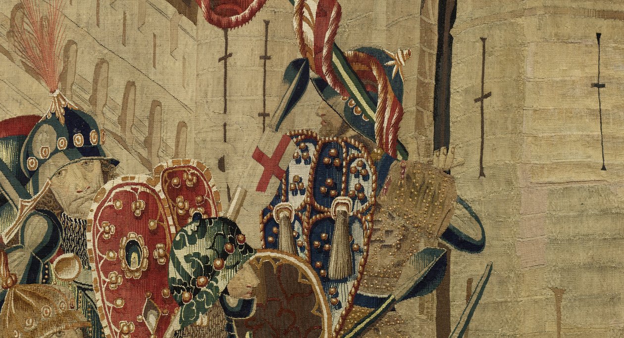 Gobeläng som visar erövringarna av kung Alfonso V av Portugal (Conquistas de Alfonso V de Portugal), Tournai. Detalj. (Ull och siden) av Flemish School