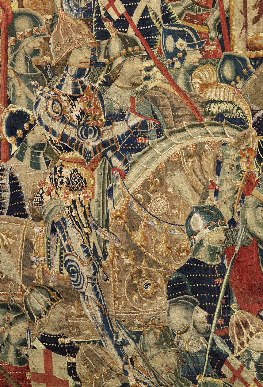 Gobeläng som visar erövringarna av kung Alfonso V av Portugal (Conquistas de Alfonso V de Portugal), Tournai. Detalj. (Ull och siden) av Flemish School