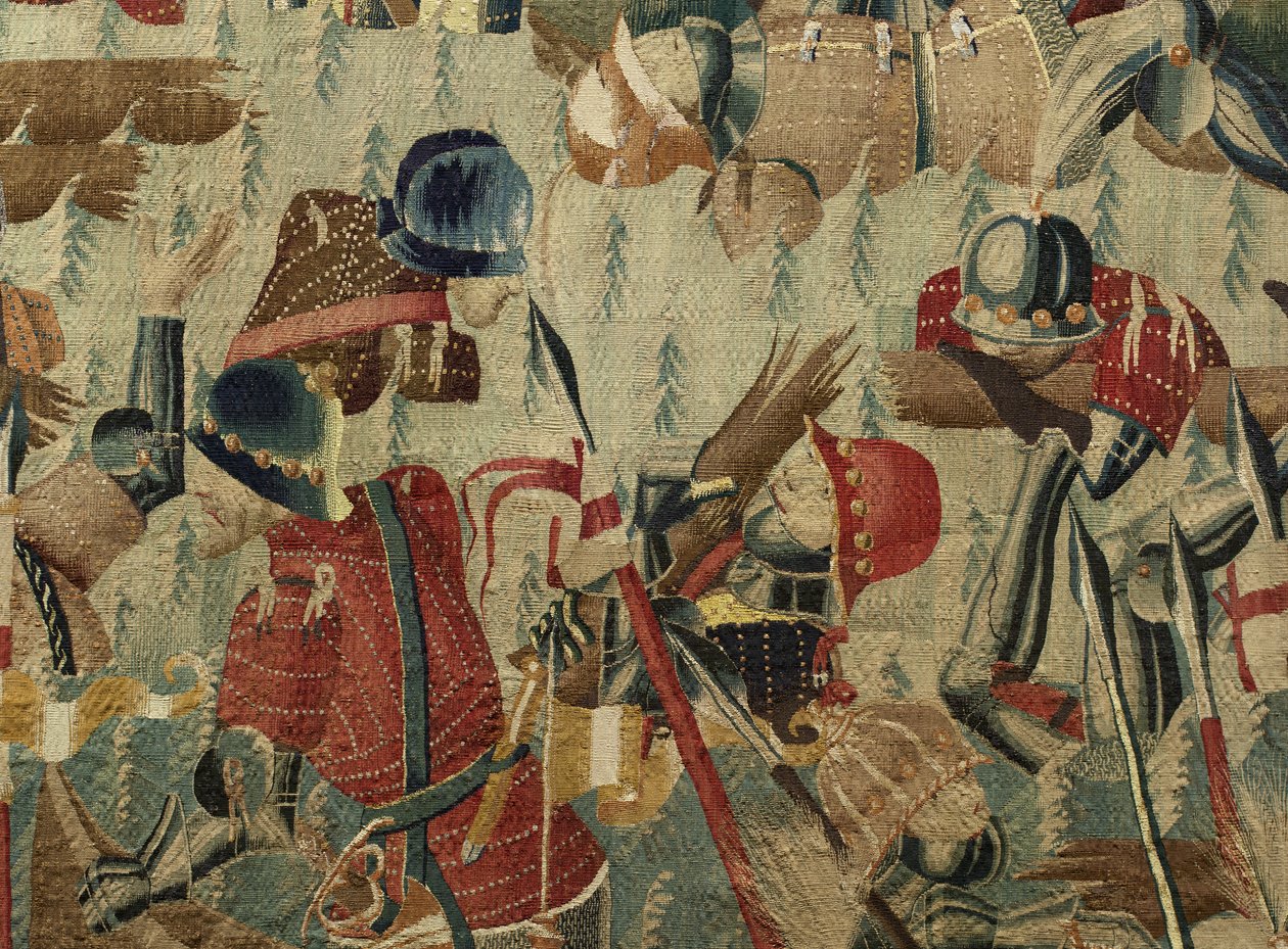 Gobeläng som visar erövringarna av kung Alfonso V av Portugal (Conquistas de Alfonso V de Portugal), Tournai. Detalj. (Ull och siden) av Flemish School