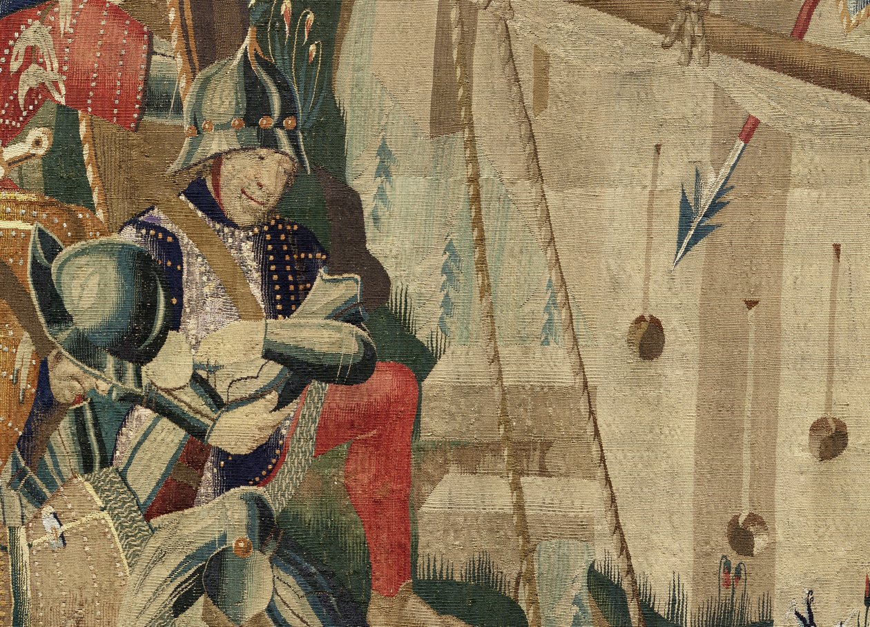 Gobeläng som visar erövringarna av kung Alfonso V av Portugal (Conquistas de Alfonso V de Portugal), Tournai. Detalj. (Ull och siden) av Flemish School
