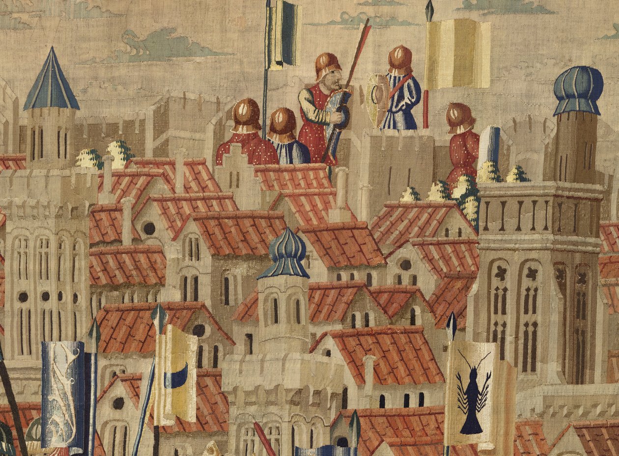 Gobeläng som visar erövringarna av kung Alfonso V av Portugal (Conquistas de Alfonso V de Portugal), Tournai. Detalj. (Ull och siden) av Flemish School