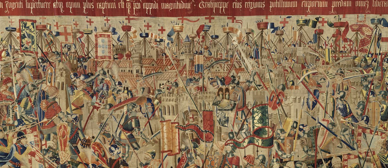 Gobeläng som visar erövringarna av kung Alfonso V av Portugal (Conquistas de Alfonso V de Portugal), Tournai. Detalj. (Ull och siden) av Flemish School