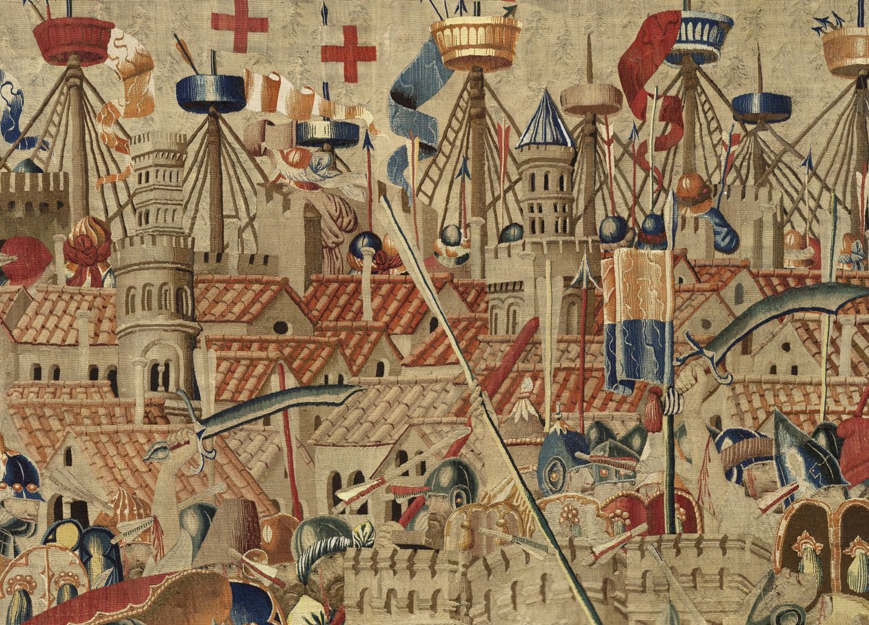 Gobeläng som visar erövringarna av kung Alfonso V av Portugal (Conquistas de Alfonso V de Portugal), Tournai. Detalj. (Ull och siden) av Flemish School