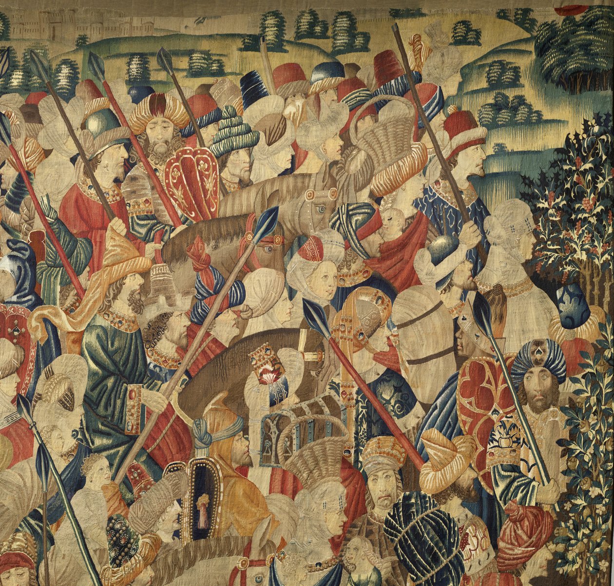 Gobeläng som visar erövringarna av kung Alfonso V av Portugal (Conquistas de Alfonso V de Portugal), Tournai. Detalj. (Ull och siden) av Flemish School