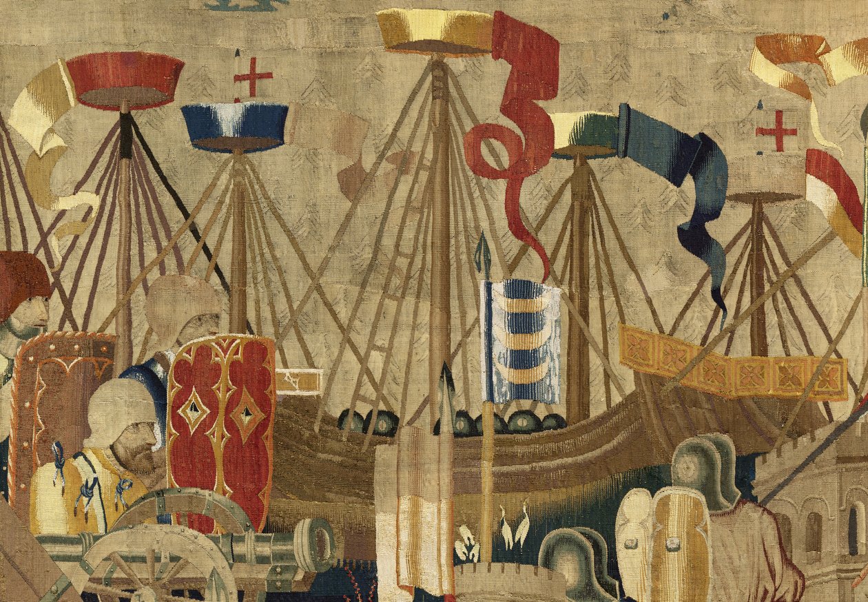 Gobeläng som visar erövringarna av kung Alfonso V av Portugal (Conquistas de Alfonso V de Portugal), Tournai. Detalj. (Ull och siden) av Flemish School