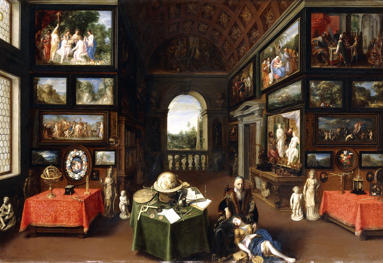 Interiören av ett bildgalleri med personifieringar av målning och teckning, c.1630 av Flemish School