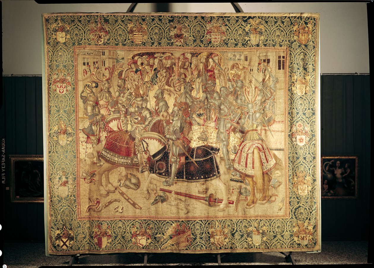 The Tournament, vertikal vävväv från verkstaden i Bryssel, c.1497 av Flemish School